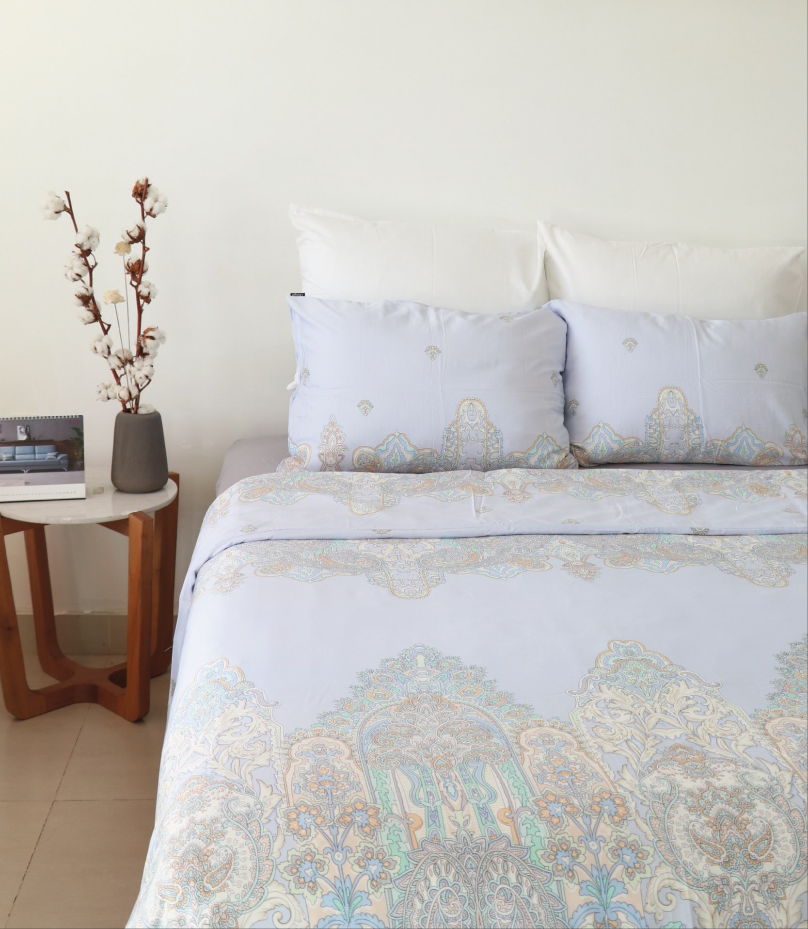 Bộ chăn ga gối Tencel Powder Blue Egypt Pattern cao cấp của thương hiệu Changmi