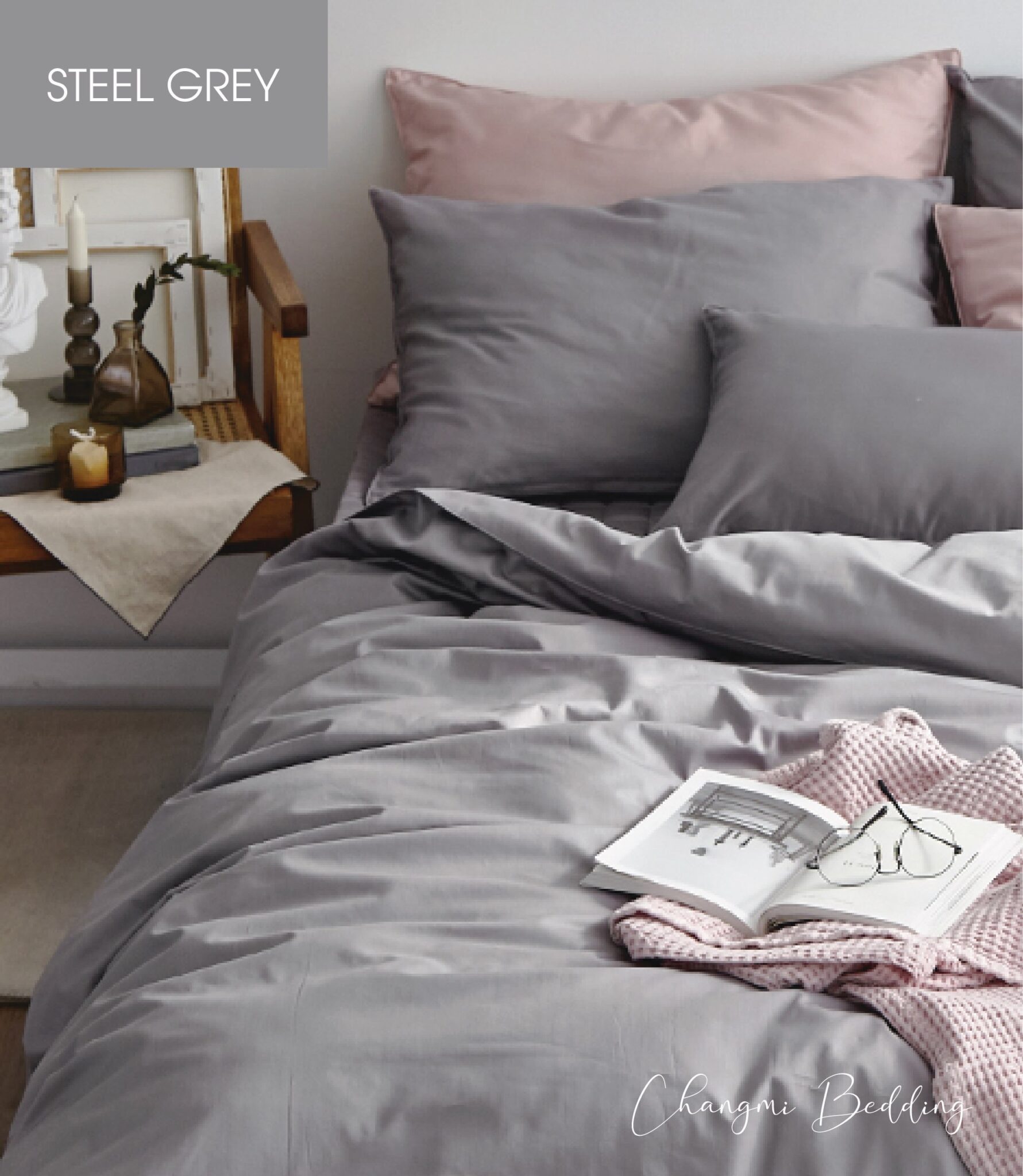 Vẻ đẹp thanh lịch, trầm ấm của bộ ga giường Cotton Satin Steel Grey