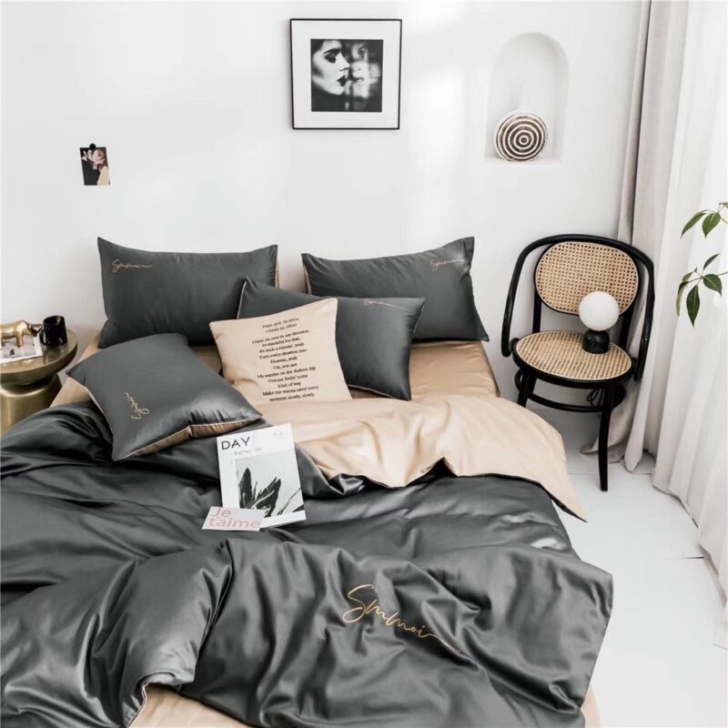 Top 5+ mẫu chăn ga gối đệm sang trọng được lựa chọn nhiều nhất 2 Bộ chăn ga gối lụa Tencel màu đen sang trọng