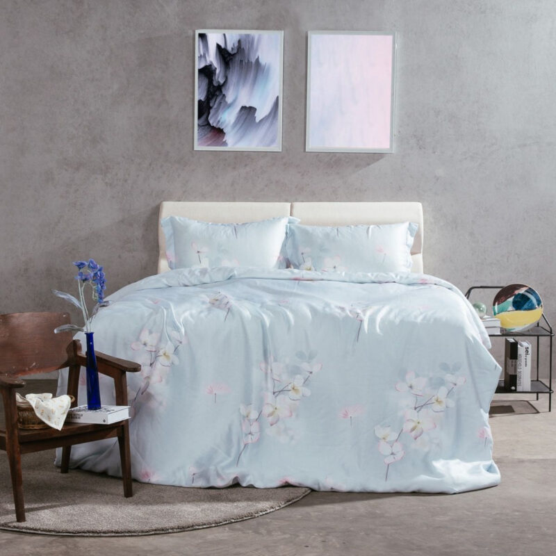 Bật mí top sản phẩm chăn ga gối đệm được ưu chuộng hiện nay 9 Bộ chăn ga Modal Tencel Power Blue Flora vải dệt cao cấp