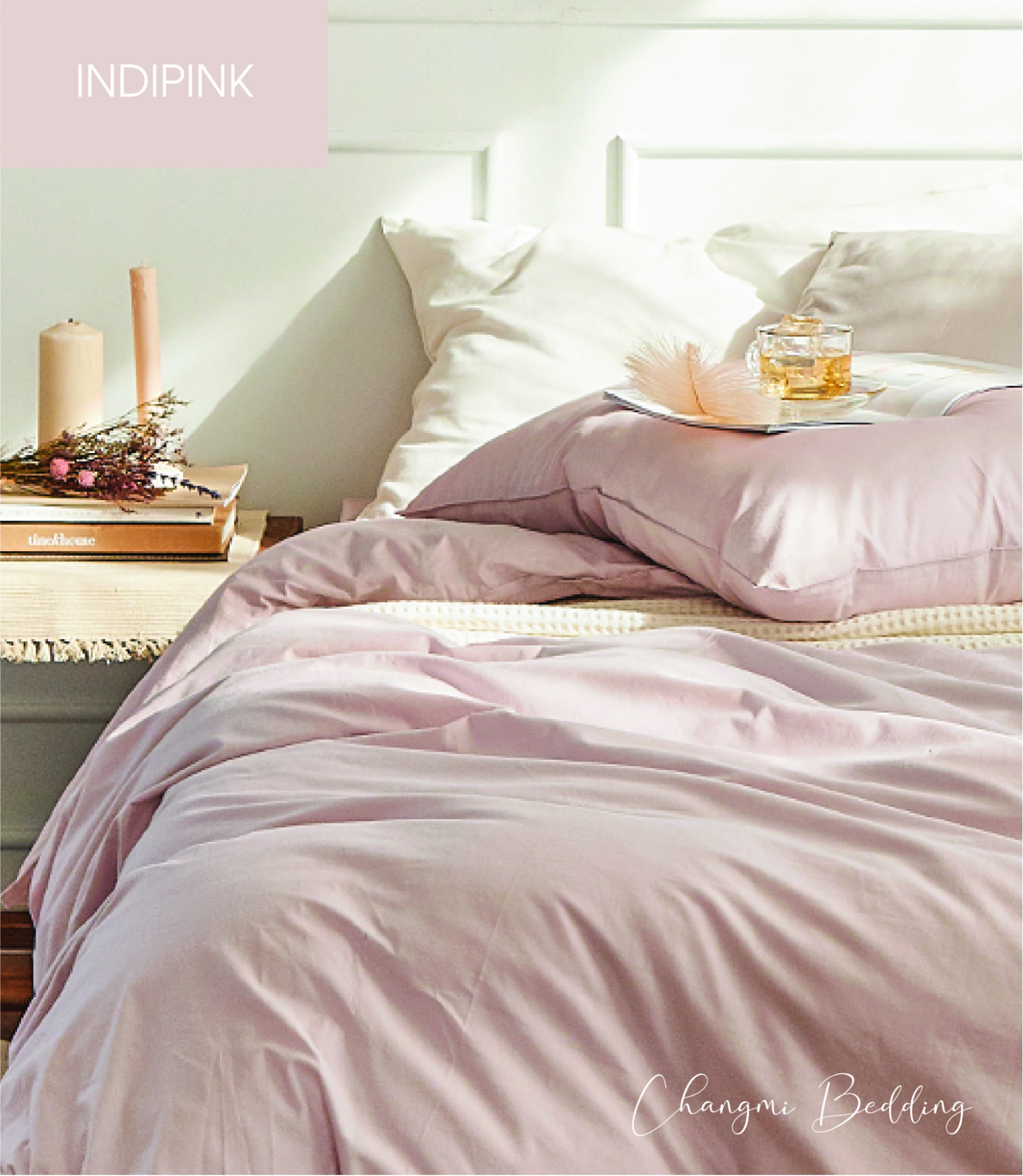 Cotton satin indipink bedding set có màu sắc nhẹ nhàng, mang mại không gian ấm cúng, trạng trọng 