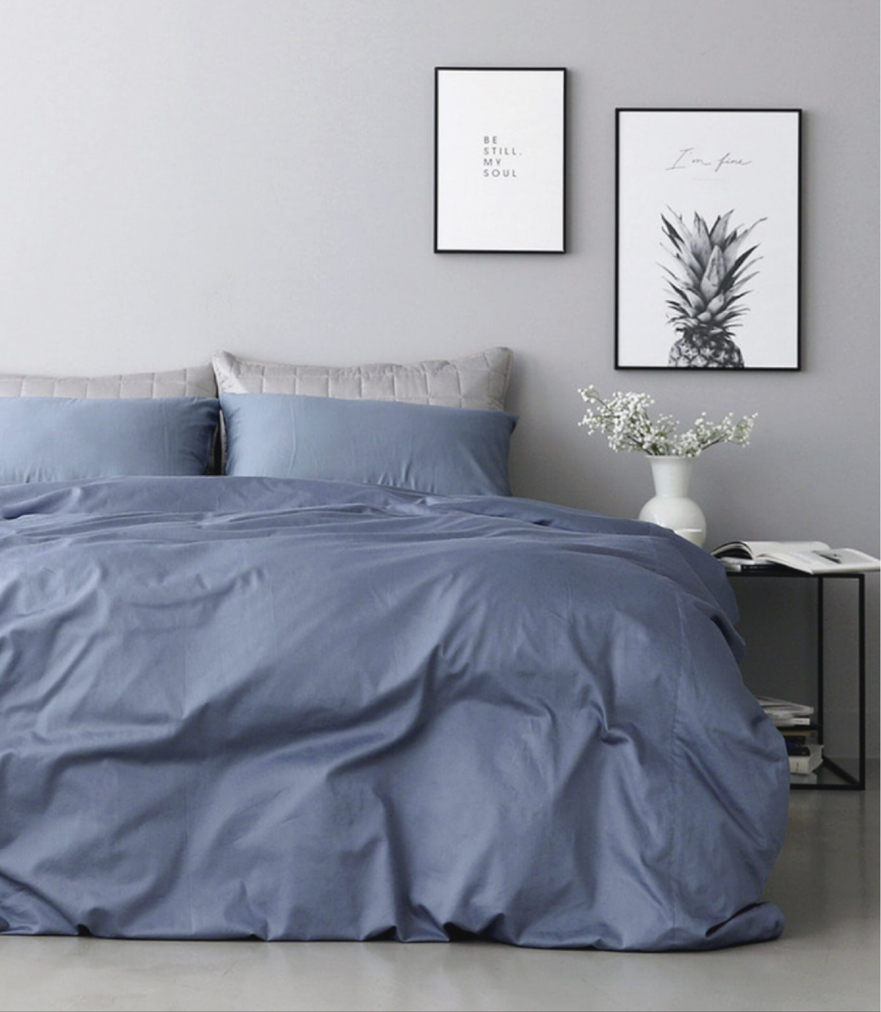 Cotton satin steel blue bedding có thiết kế sang trọng và màu sắc tao nhã phù hợp với mọi lứa tuổi