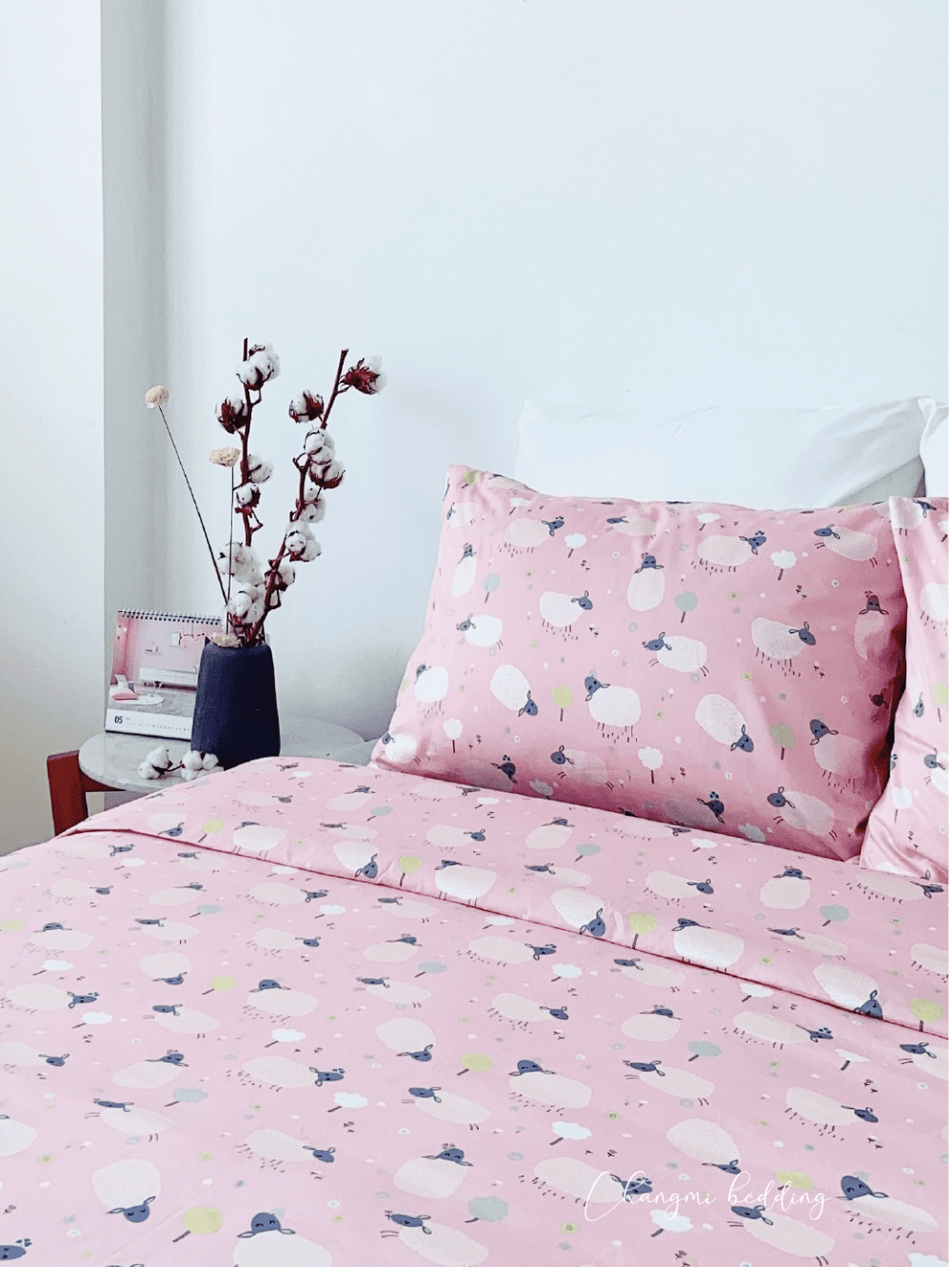 Bộ chăn ga 5 món 100% Cotton Satin tự nhiên CM1048