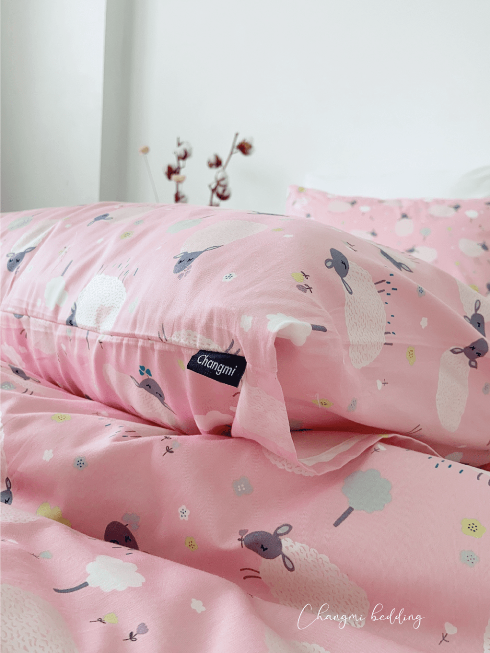 Bộ chăn ga 5 món 100% Cotton Satin tự nhiên CM1048 - Hình ảnh 2