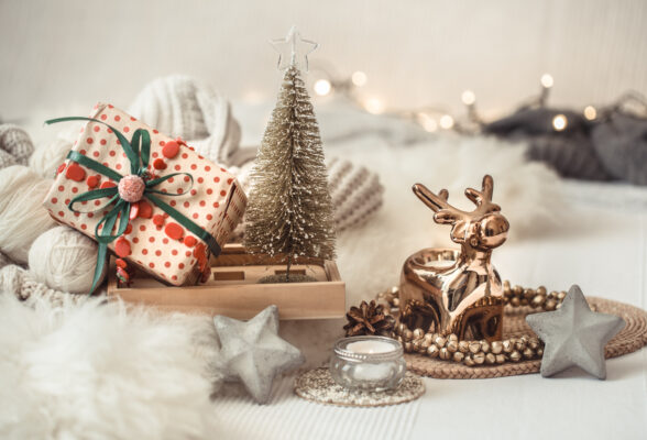 christmas still life table with festive decor