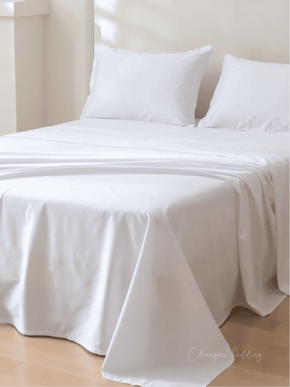 Ga trải Cotton Sateen 250 sợi trắng trơn - Ảnh 2